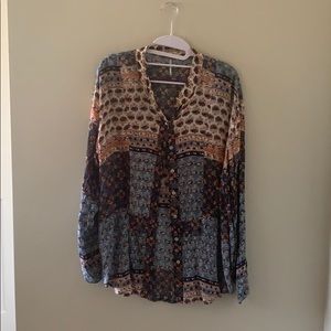Free People Patchwork button down shirt